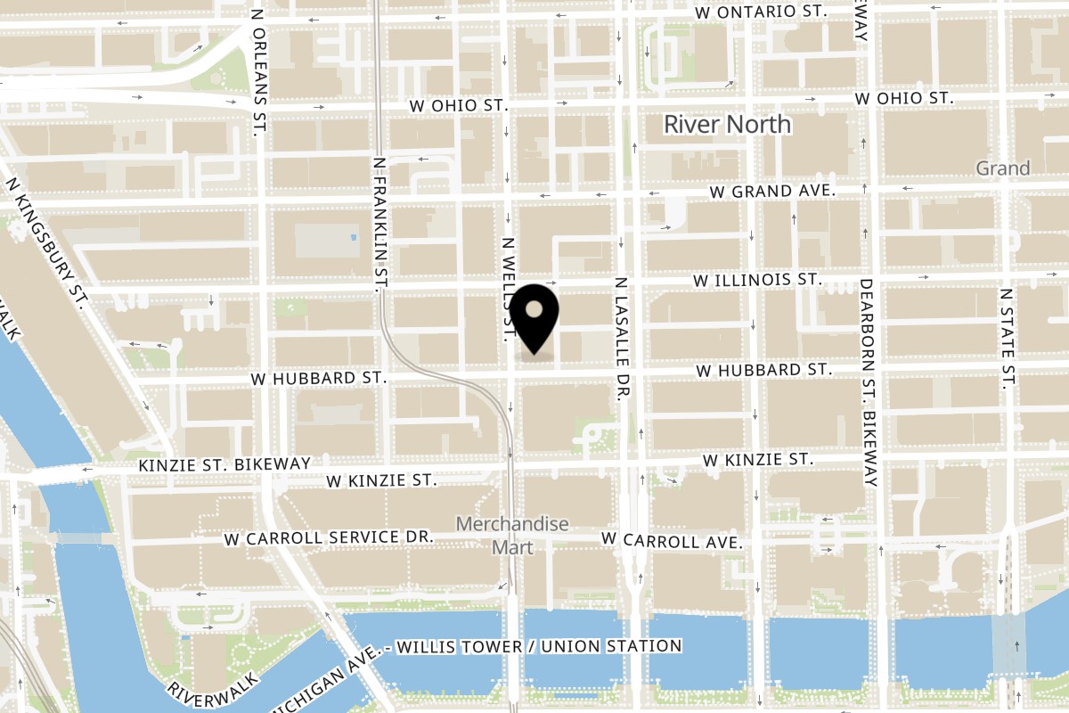 Map showing the location of Soul Vibez Wells St on 431 N Wells St in Chicago